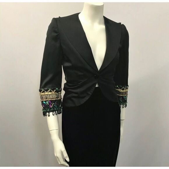 Emporio Armani Womens Blazer Jacket 1-Button Ruched Beaded Cuffs Rayon Sz 36 (2) - Picture 5 of 7